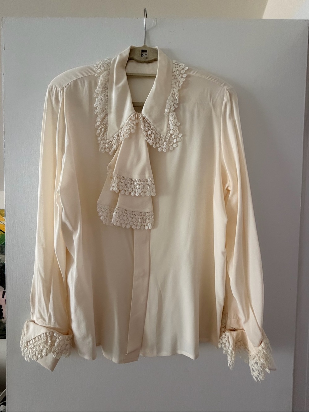 Valentino Cream Lace-Trim Ruffle Blouse